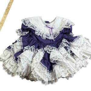 Vtg Girls 1T Lid'l Dollys Purple Pagent Dress Puff Sleeve Bow Full Circle Ruffle